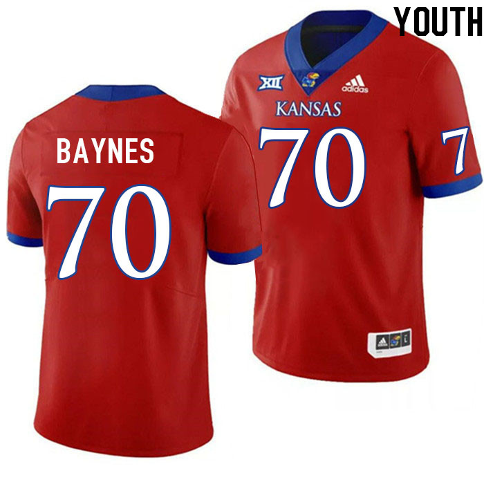 Youth #70 Kobe Baynes Kansas Jayhawks College Football Jerseys Stitched Sale-Red